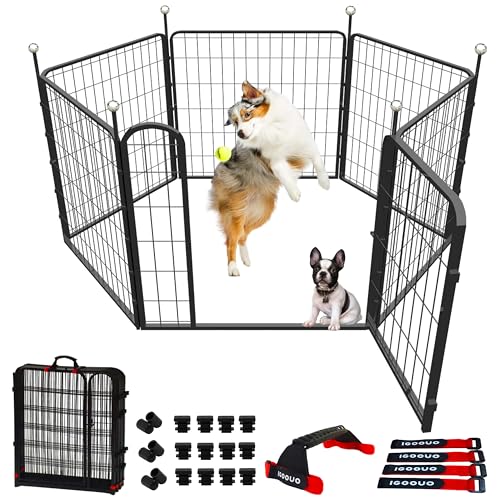Dog Playpen Indoor/Outdoor,32'' Portable Dog Crates with Easy-Carry Straps,6 Panels Dog Pen Play Pen for Small/Medium Dogs,Rustproof Metal Pet Playpen for Camping RV Yard (with One Door) - size: 32'' High