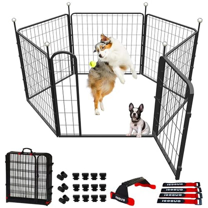 Dog Playpen Indoor/Outdoor,32'' Portable Dog Crates with Easy-Carry Straps,6 Panels Dog Pen Play Pen for Small/Medium Dogs,Rustproof Metal Pet Playpen for Camping RV Yard (with One Door) - size: 32'' High