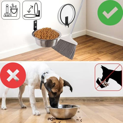 Wall Mounted Dog Bowl 8" Dia Adjustable Height Stainless Steel Elevated Pet Feeding Water Bowl for Medium & Large Dogs Cat Chicken Pig with Collapsible Stand Holder, 21 × 7.6cm
