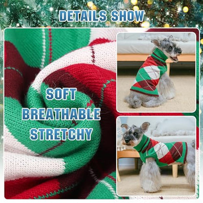 KOOLTAIL Dog Sweaters - Knitted Plaid Turtleneck Fleece with Leash Hole, Warm Clothing for Small, Medium & Large Dogs & Cats - color: Christmas, size: Small