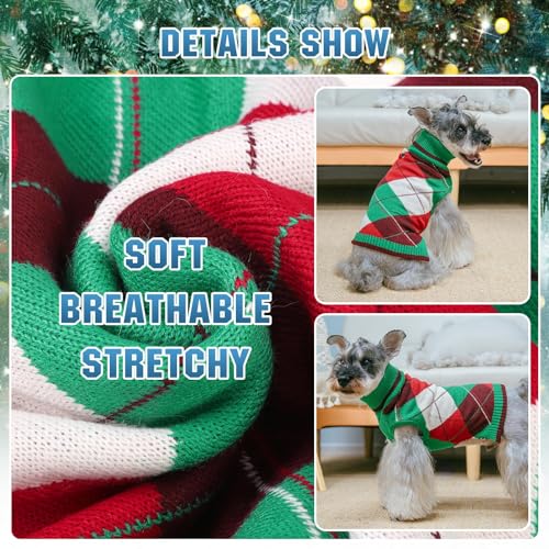 KOOLTAIL Dog Christmas Sweater Pet Knitted Clothes - Classic Plaid Pull Over Turtleneck Dog Sweaters with Leash Hole Warm Dogs Winter Clothing for Small Medium Dogs Cats Puppy (Green & Red SM) - color: Christmas, size: Small/Medium