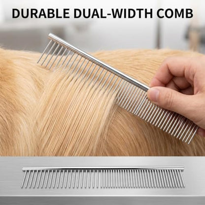 5-in-1 Pet Grooming Scissors for Dogs at Home, Stainless Steel Straight Thinning Curved Shears & Comb Pet Grooming Scissors Set with Storage Bag Hair Trimming Tools for Cat and Dog