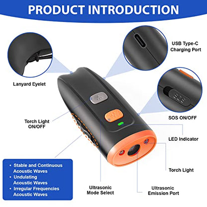 Ultrasonic Dog Barking Control Device, Anti Barking Device Dog Barking Silencer with LED Light, 3 Training Modes Bark Deterrent Devices 20ft Range Dog Training & Behavior Aids w/SOS