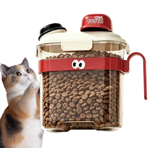 Airtight Pet Food Storage Container 3.6L Large Capacity, Pour Spout & Handle, BPA-Free, Cat Dog Treat Container Bins with Measuring Cup, for Dry Food, Cereals (Red) - color: Red