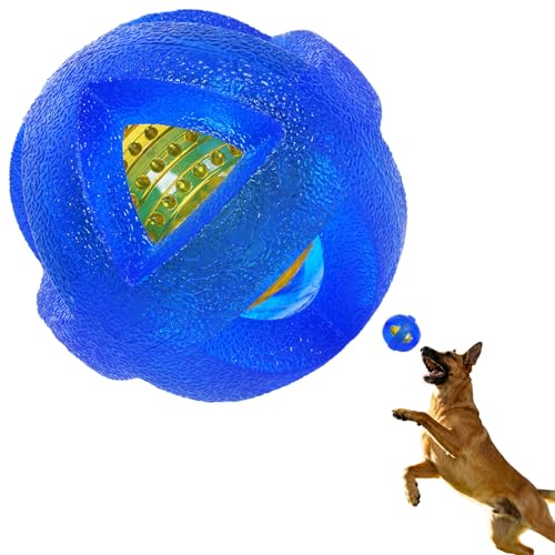 Indestructible Dog Balls 3.5 Inch Tough Chew Toys for Aggressive Chewers | Durable Blue Rubber Treat Dispensing Puzzle Dog Ball, Interactive Dual-Use Toy for Chewing, Feeding & Puppy Teething Relief - color: Blue