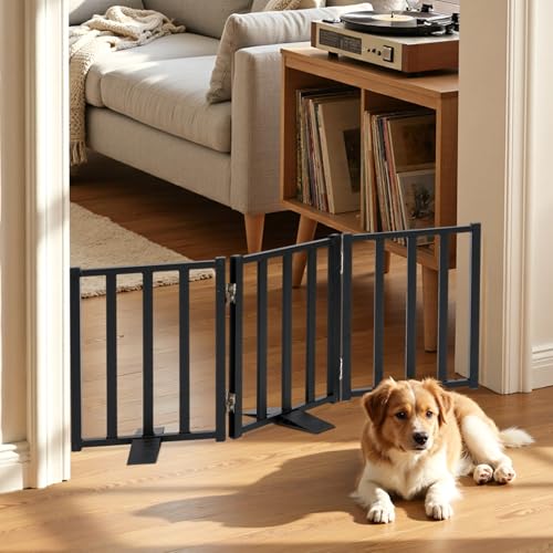 Snagle Paw Short Dog Gate,16.5" Tall Freestanding Metal Dog Gate Only for Small Dogs with Support Feet Easily Step Over,Up to 36" Wide Puppy Gate Indoor for Stairs,Doorways(Black,3 Panel) - size: Black-3 Panels 16.5"H*36"W