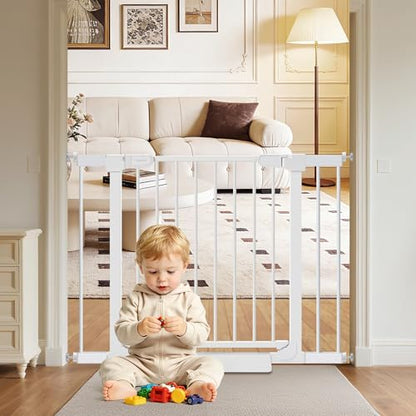 Baby Gate for Stairs,29.5"-39" Pressure-Mounted No Drilling Pet Gates for Doorways & Hallways,Auto Dog Close Gate with Walk Thru Door,No-Trip Design, Metal Design for Kids and Pets - size: 29.5-39"W x 30.7"H
