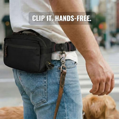 Dog Walking Bag, Treat Pouch & Poop Bag Holder, Crossbody Bag, Charcoal Black. Crossbody dog walking bag, hands-free. PEVA-lined treat pouch, poop bag holder, built-in leash hook - color: Charcoal Black