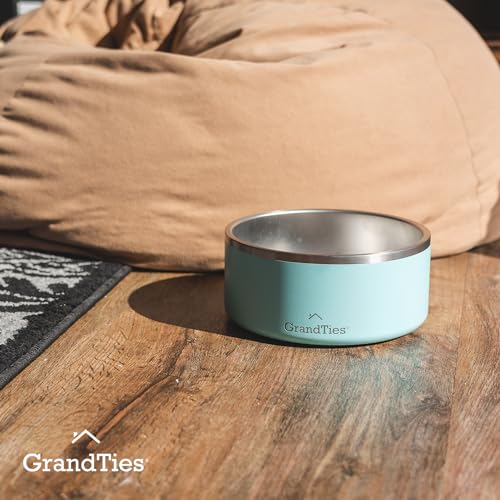 GrandTies Stainless Steel Engraved Pet Bowl | Reusable BPA-Free Insulated Pet Bowls | Large Heavy Duty Non Skid Spill Proof Dog Bowl | Outdoor Water Bowl (24oz, Powder Green) - color: Powder Green, size: 24oz