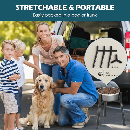 SHAINFUN Adjustable Metal Raised Stand for Large & XL Breeds, Compatible with 7 to 10.6" Wide Bowls, Single Tall Elevated Feeder (Bowl Not Included) - color: Black-Round, size: Height: 13.7", Width: 7-10.6"