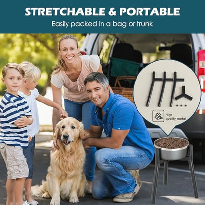 SHAINFUN Adjustable Metal Raised Stand for Large & XL Breeds, Compatible with 7 to 10.6" Wide Bowls, Single Tall Elevated Feeder (Bowl Not Included) - color: Black-Round, size: Height: 13.7", Width: 7-10.6"