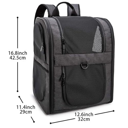 Dog & Cat Carrier Backpack for Large/Small Pets-Ventilated Safe Design with Padded Back Support,Portable and Foldable Pet Carrier Backpacks,Outdoor Travel Breathable Mesh Pet Backpack (Black)