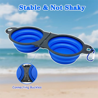 Collapsible Dog Water Bowl - Pet Portable Foldable 2 in 1 Food Bowls,Silicone Feeding Dish for Traveling,Camping,Walking,Hiking