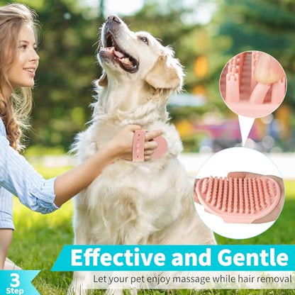 Comotech 3-in-1 Dog Grooming Brush | Adjustable Handle Shampoo Brush & Scrubber for Short & Long Haired Dogs & Cats (Blue Pink Blue) - color: Blue Blue Blue