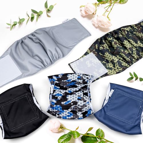 Pet Soft Dog Diapers Male, 5 Pack Male Dog Belly Bands, High Absorbing Washable Males Dog Wraps for Doggie Puppy(Camo, XXL) - size: XXL