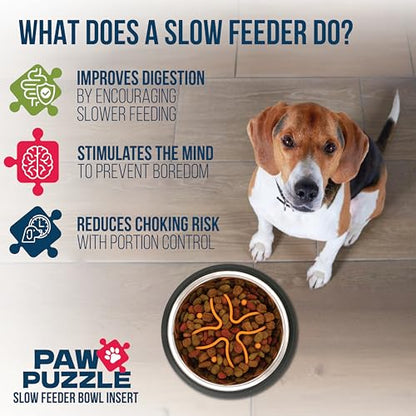 Palz&Co Paw Puzzles Slow Feeder Dog Bowl Insert - 4" Round Silicone Insert for Small Pet Bowls, Orange - Promotes Healthier Eating & Mental Stimulation, Dishwasher Safe - size: Small