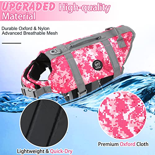 EMUST Dog Life Vests, Adjustable Pet Life Jacket with Rescue Handle, Dog Flotation Vest for Small/Medium/Large Dogs, XS, NewPinkCamouflage - color: NewPinkCamouflage, size: XS
