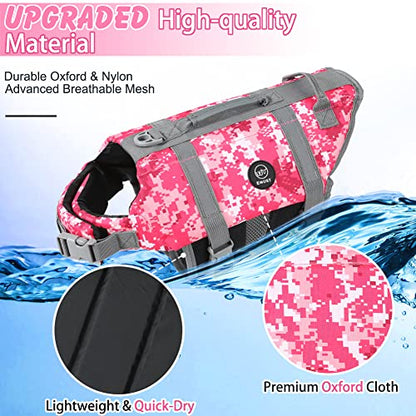 EMUST Dog Life Vests, Adjustable Pet Life Jacket with Rescue Handle, Dog Flotation Vest for Small/Medium/Large Dogs, XS, NewPinkCamouflage - color: NewPinkCamouflage, size: XS