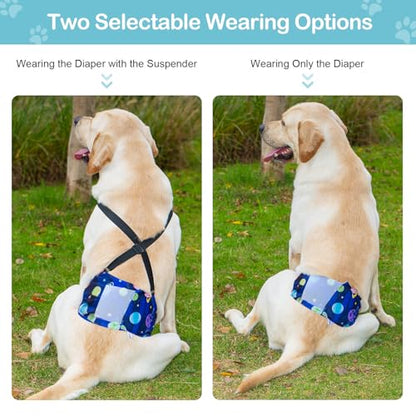 3 Pack Avont Dog Belly Bands Diapers Male with 1 Detachable Suspender, Reusable Washable Boy Doggie Pee Wraps with Harness, Separable Shoulder Strap Escape Proof & Non-Slip -Space Theme M