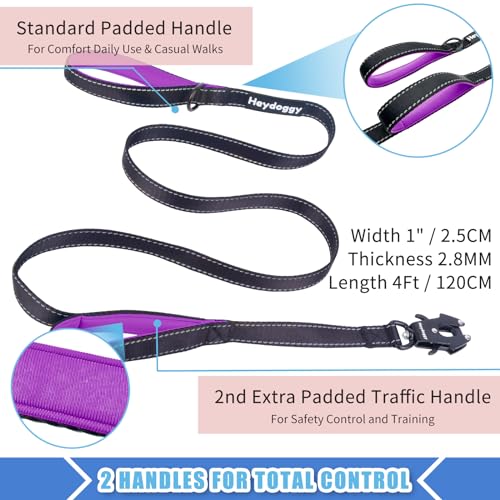 Strong Heavy Duty Dog Leash - 4ft Reflective Nylon Training Leash with Soft Padded Double Handle & Auto Lock Frog Clip - Safety Traffic Control for Large Medium Small Dog No Pull Walk Black Purple,4ft - color: Black Purple, size: 4FT x 1" x 2.8MM
