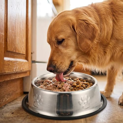 Dog Bowls, 18cm Rust-Proof Stainless Steel Dog Bowls with Non-Slip Rubber Base, Anti-Tip Metal Water Dish and Durable Mirror Polished Pet Feeding Bowl for Small Medium Puppies and Cats Meal Time