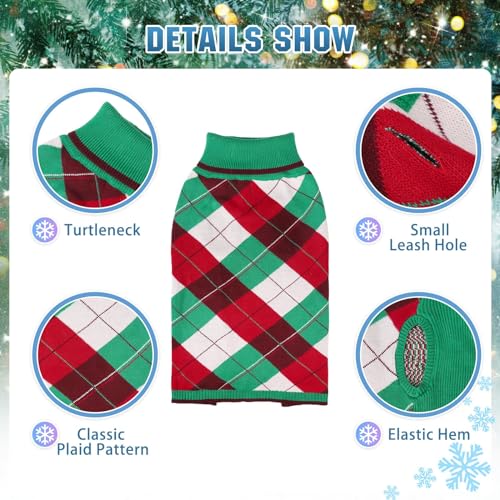KOOLTAIL Dog Sweaters - Knitted Plaid Turtleneck Fleece with Leash Hole, Warm Clothing for Small, Medium & Large Dogs & Cats - color: Christmas, size: Small