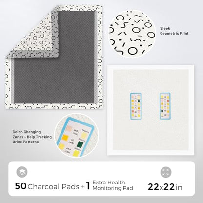 ZOMISIA Charcoal Puppy Pads 22x22 50 Counts + 1 Extra Health Monitoring Pee Pad