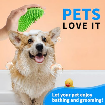 Dog Bath Brush, Green Double-Sided Shampoo Massage Brush, Adjustable Collar Handle for Grooming Short and Long Haired Pets(1pcs) - color: Green(1 pack)
