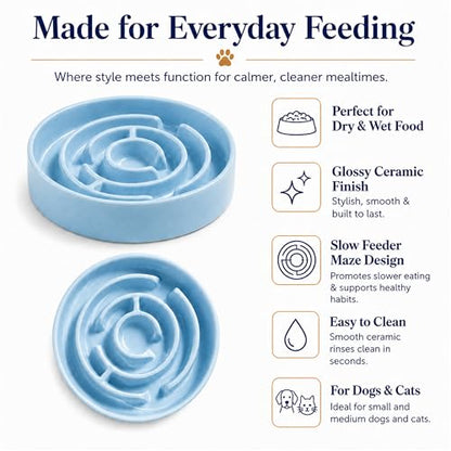 Ceramic Slow Feeder Dog Bowls with Anti-Slip, Slow Feeder & Non-Slip Design, Boredom and Anxiety Reducer, Suitable for All Breed Dogs and Cat (Ceramic-Blue) - color: Ceramic-Blue