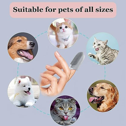 180ºPet Finger Toothbrush Extension Handle Dog Tooth Brushing Kit with Food Grade Silicone Easily Clean Teeth Dirt Convenient Cleaning for Dogs Cats Pets（3Pcs 3color）