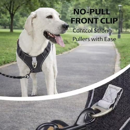 PawWave No Pull Front Clip Dog Harness – Adjustable Padded Denim Vest with Reflective Strips for Small, Medium & Large Dogs (Black, Extra Large) - color: Black, size: XL (Chest:26.8-36.6)