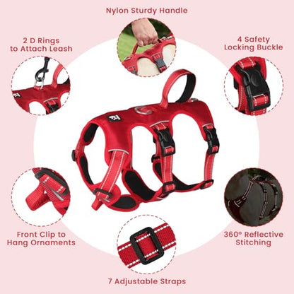Escape Proof Dog Harness and Leash Set,Soft Padded Full Body Pet Harness, No Pull Reflective Adjustable Dog Vest with Handle, Easy Control Dog Harness for Medium Large Dogs Training Walking Running - color: Red, size: L