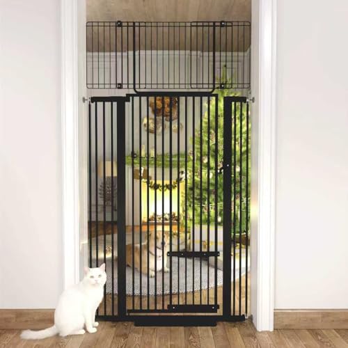 71" Extra Tall Cat Gate 29.5-40.6 Wide Pet gate for Doorway Pet Gate with Cat Doors NO Drilling Pressure Mount Kit for Cats and Dogs Indoor Doorways liveing Room Bedroom-Black - color: Black, size: 29.5-40.6"W , 71"H