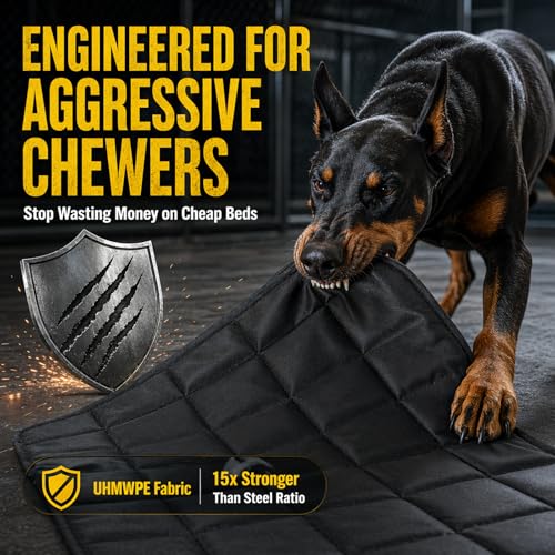 Chew Proof Dog Crate Pad – Indestructible Durable Crate Pad for Aggressive Chewers, Quilted Washable Waterproof Tough Kennel Mat, Replacement for Cage Tray, Indoor & Outdoor, 22″×16″, Black
