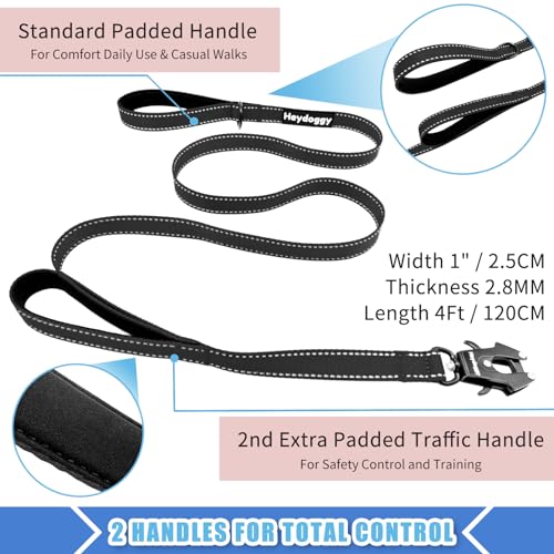 Strong Heavy Duty Dog Leash - 4ft Reflective Nylon Training Leash with Soft Padded Double Handle & Auto Lock Frog Clip - Safety Traffic Control for Large Medium Small Dogs No Pull Walk Black Black,4ft - color: Black Black, size: 4FT x 1" x 2.8MM