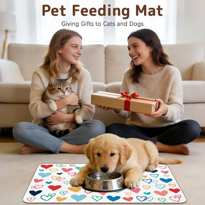 Dog Food Mat for Bowls, Absorbent Quick Dry Dog Cat Mats for Food and Water, Non-Slip Backing Pet Mat Pet Supplies - Heart Pattern - color: Heart1