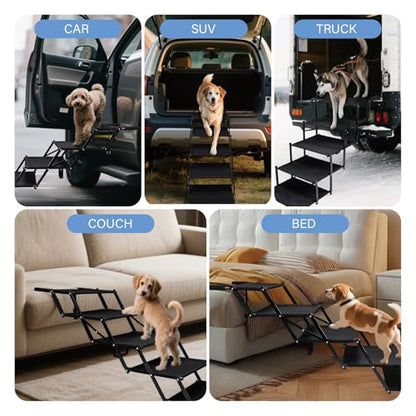 Foldable Dog Stairs for Car SUV Truck, Portable Dog Steps for Large Injured, Pet Ramp with Non-Slip Surface,Suitable for Sofas, Bed, Supports Up to 130 lbs, 5 Steps