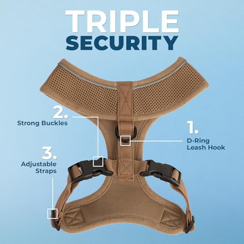 Best Pet Supplies Voyager Aerolite Over the Head Dog Harness, No Pull Breathable Air Mesh Vest, Quick Dry with Reflective Stitching, Adjustable Escape Resistant Harness - Beige, Large - color: Beige, size: L