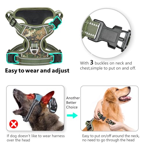 Timos Dog Harness Small Sized,No Pull Dog Harness Adjustable Metal Rings 3 Buckles,Reflective No Choke with Easy Control Handle for Small Dogs,Military Green S - color: Military Green, size: Small (Pack of 1)