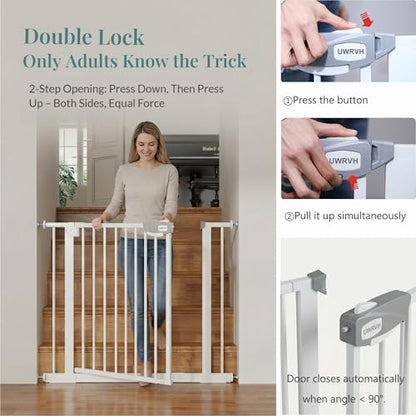 Safety Gate for Stairs & Doorways, Auto-Close Baby Gate or Dog Gate – Pressure Mount No Drilling, 30" Tall All Metal Frame with Dual Locking System (White, 30" Tall 29"-39" Wide) - size: 30"Tall 29"-39" Wide