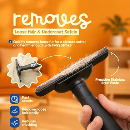 Be Best Pets Deshedding Brush for Dogs & Cats – Pet Undercoat Rake for Heavy Shedding - Professional Pet Grooming Tool for Removes Loose Fur and Thick Double Coat Pets