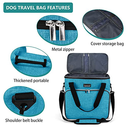 BAGLHER Dog Travel Bag, Pet Travel Bag (ALL Pet Travel Supplies), With 2 Pet Food Containers and 2 Collapsible Silicone Bowls; Essential Kits for Pet Travel Sky Blue - color: Sky Blue, size: Medium