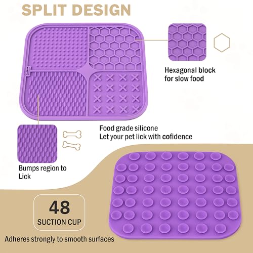 7.87" Dog&Cat Lick Mat with Suction Cups Set,Frozen Treat Toy for Puppy,Dog Enrichment Toy Foam Ball for Anxiety Relief - color: Purple