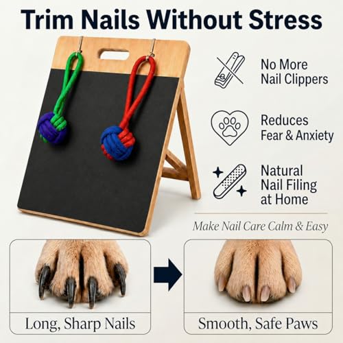 Dog Scratch Board for Nails – Bamboo Dog Nail File Board with Replaceable Sandpaper, Rope Toys, Stress-Free Natural Dog Nail Care Alternative for Anxious, Rescue & Clipper-Shy Dogs
