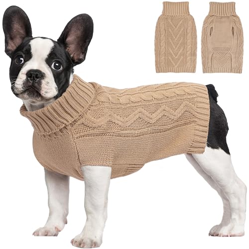 Dog Sweaters for Small Dogs Fall Winter Puppy Sweater Warm Dog Clothes Girl boy Solid Knit Chihuahua Sweater Sleeveless Doggy Coat Turtleneck Pullover Doggie Cat Outfit(Khaki, X-Small) - color: Khaki, size: X-Small