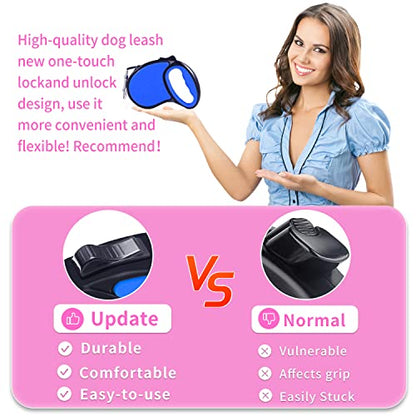Retractable Dog Leash,[Strong Nylon Tape][One-Handed One Button Lock] for Small Medium Dogs and Cats,16ft Pet Walking Leash with 360°Tangle-Free Design,Anti-Slip Handle,Gift Package (Navy Blue) - color: Navy Blue