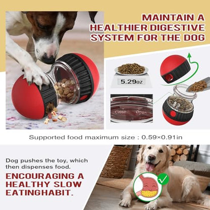 BSISUERM Dog Food Puzzle Toy Adjustable Treat Dispensing Food Dispenser Slow Feeder Bowls Puppy Enrichment Toy Ball Dog Interactive Chase Training Toys for Small Medium Large Dogs - color: Red - Single - Standard