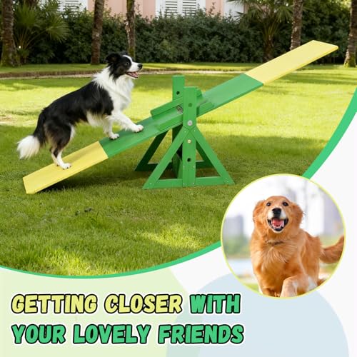 94.5" Adjustable Dog Agility Seesaw 4-Level Height Training Teeter for Small to Large Dogs Sturdy Wooden Dog Agility Equipment with Non-Slip Surface for Backyard Exercise Confidence Course (Seesaw) - style: Seesaw