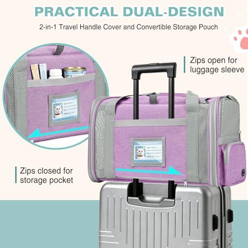 Soft Cat Carrier for Pets Up to 20 Lbs, Collapsible Cat Carrier Bag with Privacy Curtains, Airline Approved Small Pet Carrier for Small Medium Cats Dogs Puppy, Washable Soft Pet Travel Bag Dog Carrier - color: Purple