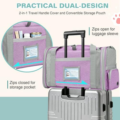 Soft Cat Carrier for Pets Up to 20 Lbs, Collapsible Cat Carrier Bag with Privacy Curtains, Airline Approved Small Pet Carrier for Small Medium Cats Dogs Puppy, Washable Soft Pet Travel Bag Dog Carrier - color: Purple
